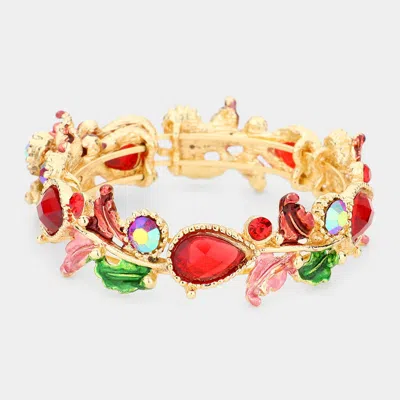 Fashnzfab Glass Crystal And Metal Vine Open Adjustable Bracelet Gold, Red In Multi