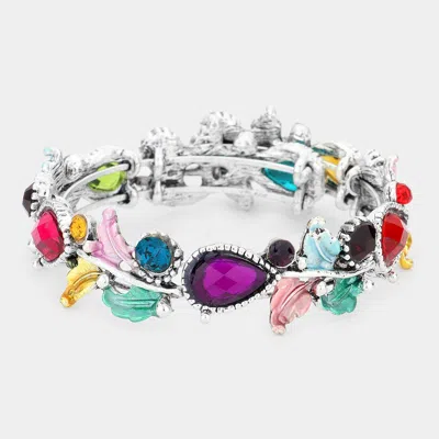 Fashnzfab Glass Crystal And Metal Vine Open Adjustable Bracelet Multi