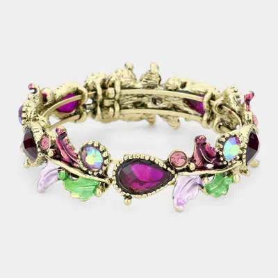 Fashnzfab Glass Crystal And Metal Vine Open Adjustable Bracelet Purple In Multi