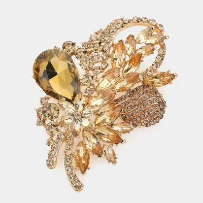 Fashnzfab Glass Crystal Bouquet Brooch / Pendant In Gold