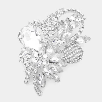 Fashnzfab Glass Crystal Bouquet Brooch Pendant In Silver