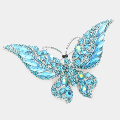 Fashnzfab Glass Crystal Butterfly Pin Brooch 3.75" X 2.25" In Blue