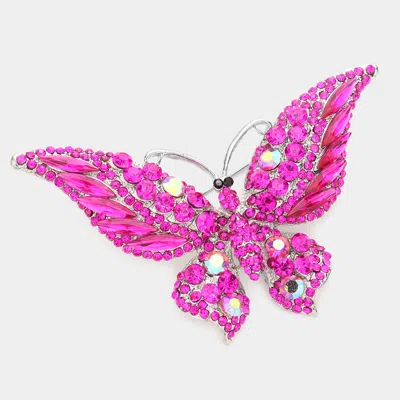 Fashnzfab Glass Crystal Butterfly Pin Brooch 3.75" X 2.25" In Purple