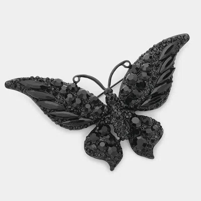 Fashnzfab Glass Crystal Butterfly Pin Brooch In Black