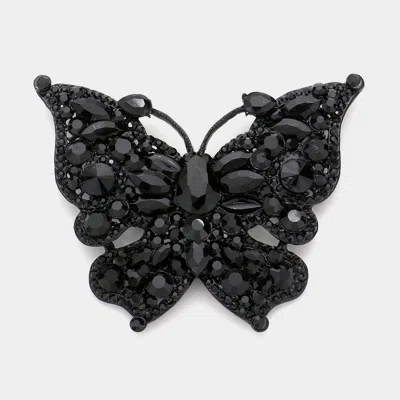 Fashnzfab Glass Crystal Butterfly Pin Brooch In Black