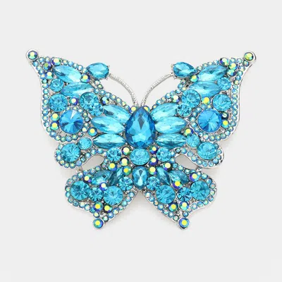 Fashnzfab Glass Crystal Butterfly Pin Brooch In Blue