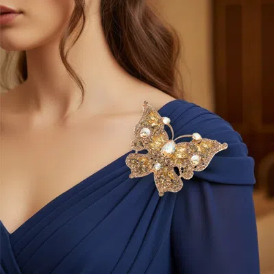 Fashnzfab Glass Crystal Butterfly Pin Brooch In Blue