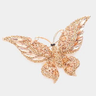 Fashnzfab Glass Crystal Butterfly Pin Brooch In Gold