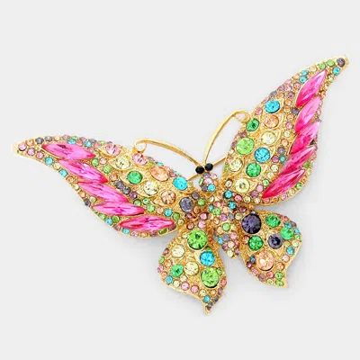 Fashnzfab Glass Crystal Butterfly Pin Brooch In Gold