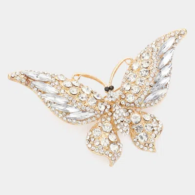 Fashnzfab Glass Crystal Butterfly Pin Brooch In Gold