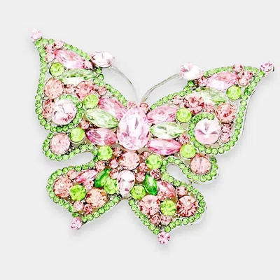 Fashnzfab Glass Crystal Butterfly Pin Brooch In Green