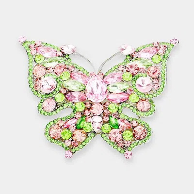 Fashnzfab Glass Crystal Butterfly Pin Brooch In Green