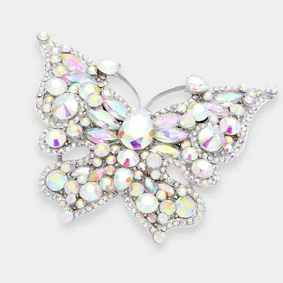 Fashnzfab Glass Crystal Butterfly Pin Brooch In Metallic