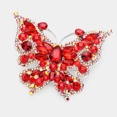 Fashnzfab Glass Crystal Butterfly Pin Brooch In Multi