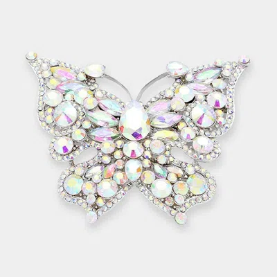 Fashnzfab Glass Crystal Butterfly Pin Brooch In Multi