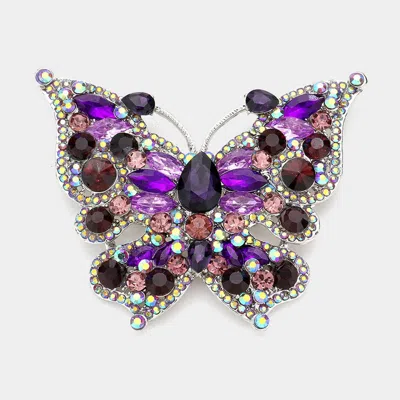 Fashnzfab Glass Crystal Butterfly Pin Brooch In Purple