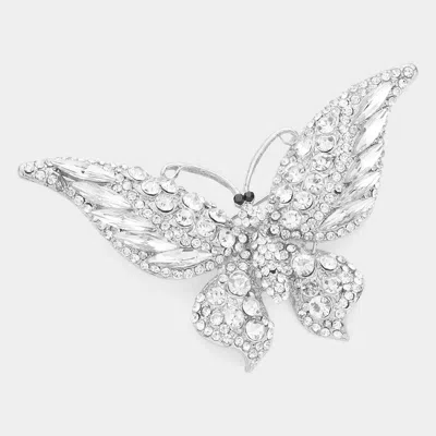 Fashnzfab Glass Crystal Butterfly Pin Brooch In Silver