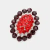 Fashnzfab Glass Crystal Cluster Oval Brooch In Red