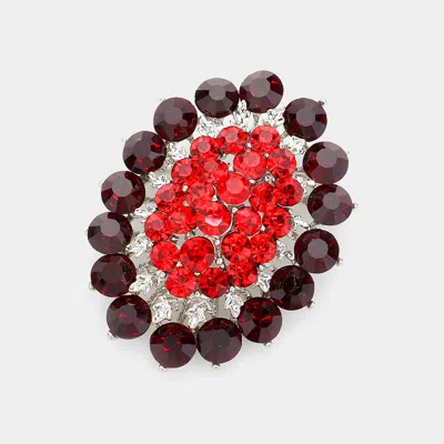 Fashnzfab Glass Crystal Cluster Oval Brooch In Red