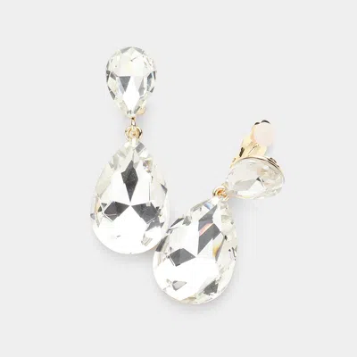 Fashnzfab Glass Crystal Double Teardrop Clip On Evening Earrings In Gold