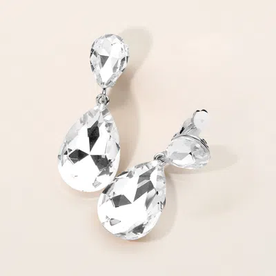 Fashnzfab Glass Crystal Double Teardrop Clip On Evening Earrings In Metallic