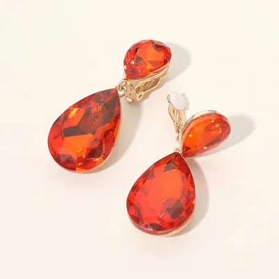 Fashnzfab Glass Crystal Double Teardrop Clip On Evening Earrings Orange