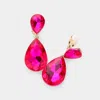 Fashnzfab Glass Crystal Double Teardrop Clip On Evening Earrings In Pink