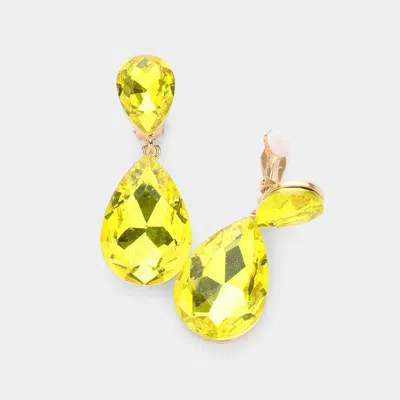 Fashnzfab Glass Crystal Double Teardrop Clip On Evening Earrings In Yellow