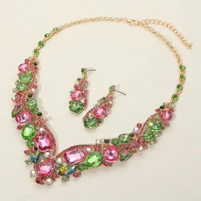 Fashnzfab Glass Crystal Evening Necklace In Multi