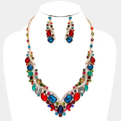 Fashnzfab Glass Crystal Evening Necklace In Multi