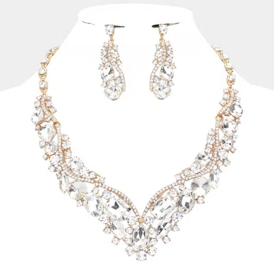 Fashnzfab Glass Crystal Evening Necklace In Silver
