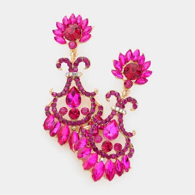 Fashnzfab Glass Crystal Flame Statement Evening Earrings In Pink