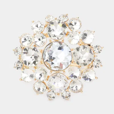 Fashnzfab Glass Crystal Floral Hinged Evening Bracelet Gold