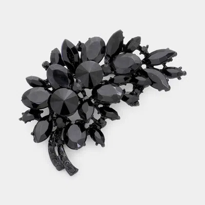 Fashnzfab Glass Crystal Floral Leaf Bouquet Pin Brooch In Black