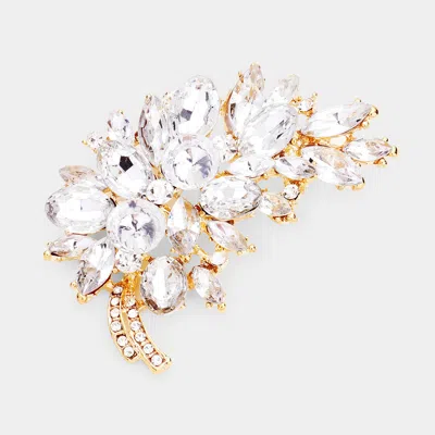 Fashnzfab Glass Crystal Floral Leaf Bouquet Pin Brooch In Gold