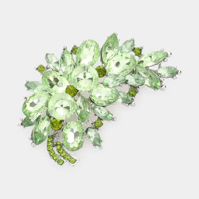 Fashnzfab Glass Crystal Floral Leaf Bouquet Pin Brooch In Green