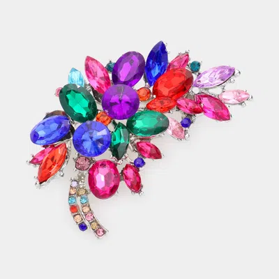 Fashnzfab Glass Crystal Floral Leaf Bouquet Pin Brooch In Pattern