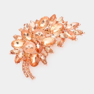 Fashnzfab Glass Crystal Floral Leaf Bouquet Pin Brooch In Pink