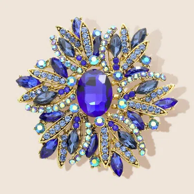Fashnzfab Glass Crystal Flower Brooch Pendant In Blue