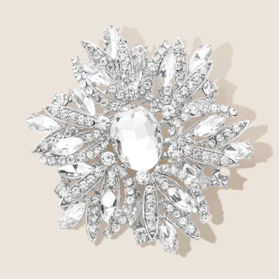Fashnzfab Glass Crystal Flower Brooch / Pendant In Silver