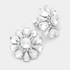 Fashnzfab Glass Crystal Flower Clip On Earrings - Clear, Rhodium In Silver