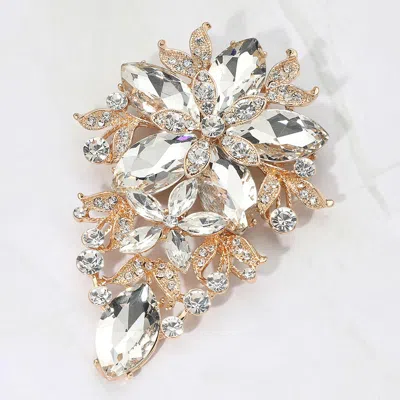 Fashnzfab Glass Crystal Flower Cluster Bouquet Pin Brooch In Silver
