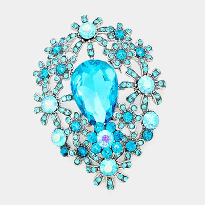 Fashnzfab Glass Crystal Flower Cluster Brooch / Pendant In Blue