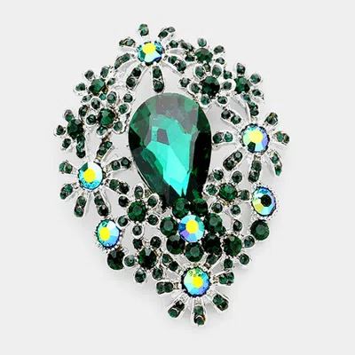 Fashnzfab Glass Crystal Flower Cluster Brooch / Pendant In Green