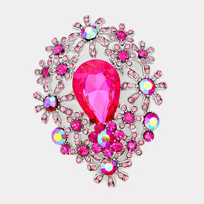 Fashnzfab Glass Crystal Flower Cluster Brooch / Pendant In Pink