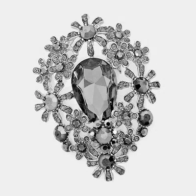 Fashnzfab Glass Crystal Flower Cluster Brooch Pendant In Silver