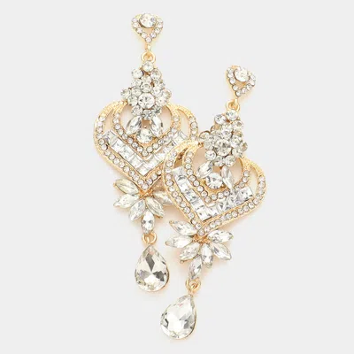 Fashnzfab Glass Crystal Heart Teardrop Evening Earrings In Gold