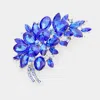 Fashnzfab Glass Crystal Leaf Pin Brooch 2" X 3" In Blue