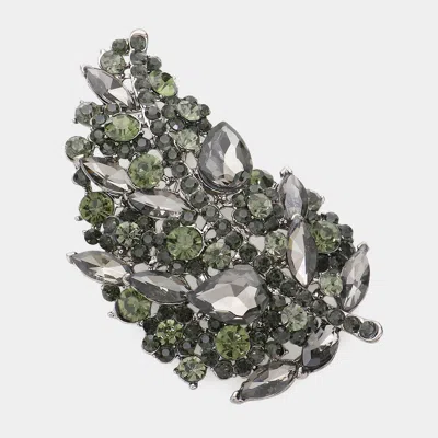 Fashnzfab Glass Crystal Leaf Pin Brooch In Green