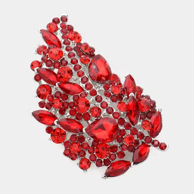 Fashnzfab Glass Crystal Leaf Pin Brooch In Red